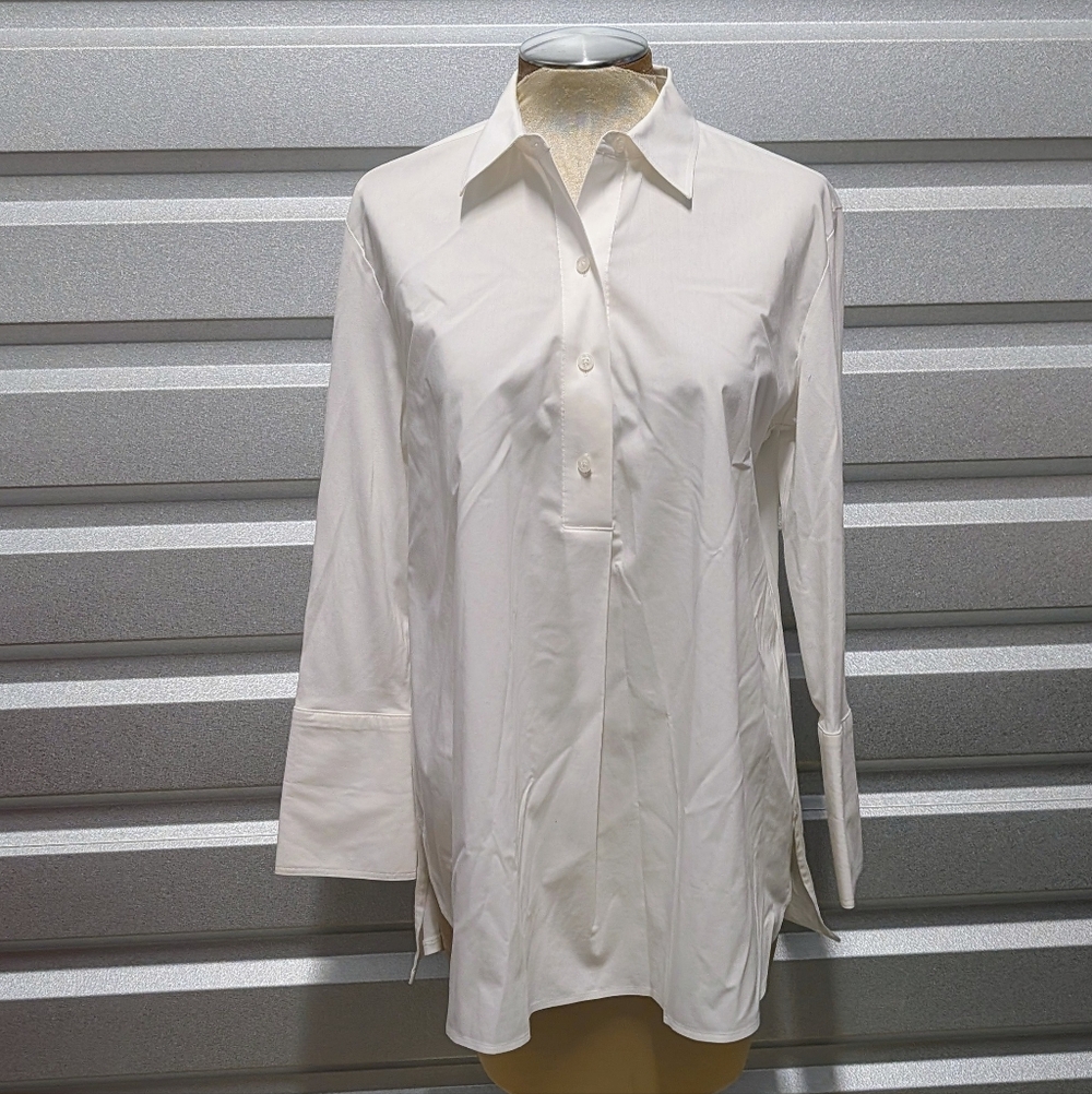 CHICO'S white no-iron 1/2 button tunic S